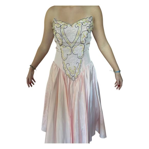 Vintage Zum Zum Pink Strapless sequin beaded Prom Dress size small - Picture 15 of 17